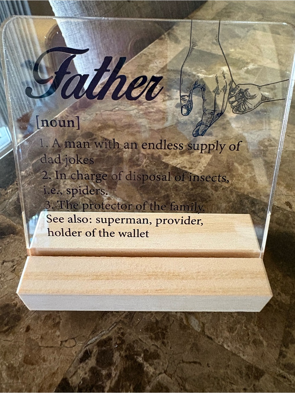 Father NWT Acrylic & Wood Desk Sign – Black Text
